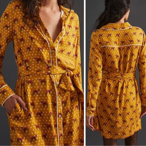 Anthropologie Forest Friends Fox Print Polka dots Mini Dress size US 4 with belt - Picture 7 of 16